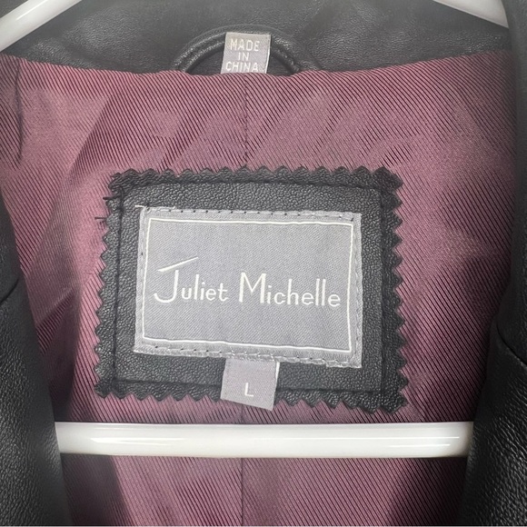 Juliet Michelle Black 100% Genuine Leather Retro 90s 00s Y2K Blazer Jacket Sz L - Picture 5 of 10